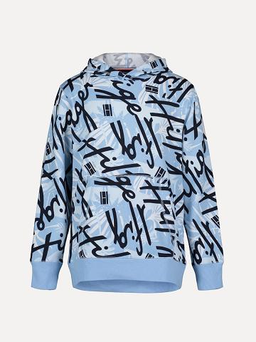 Fiú Tommy Hilfiger Big Floral Script Hoodies Kék | HU 2100JPQ